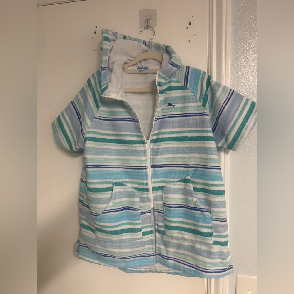 Tommy Bahama White and Blue Striped swim cover up Jacket